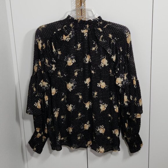 Maje Floral Ruffle Sleeve Top Size 2(M US) Black - Picture 6 of 7